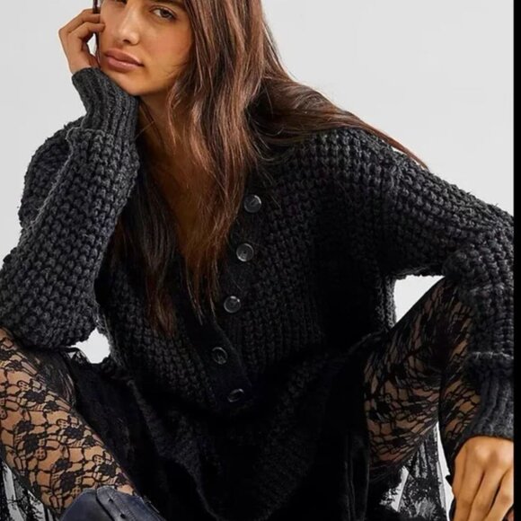 Free People Whistle Thermal Henley sweater Size M - Picture 1 of 7